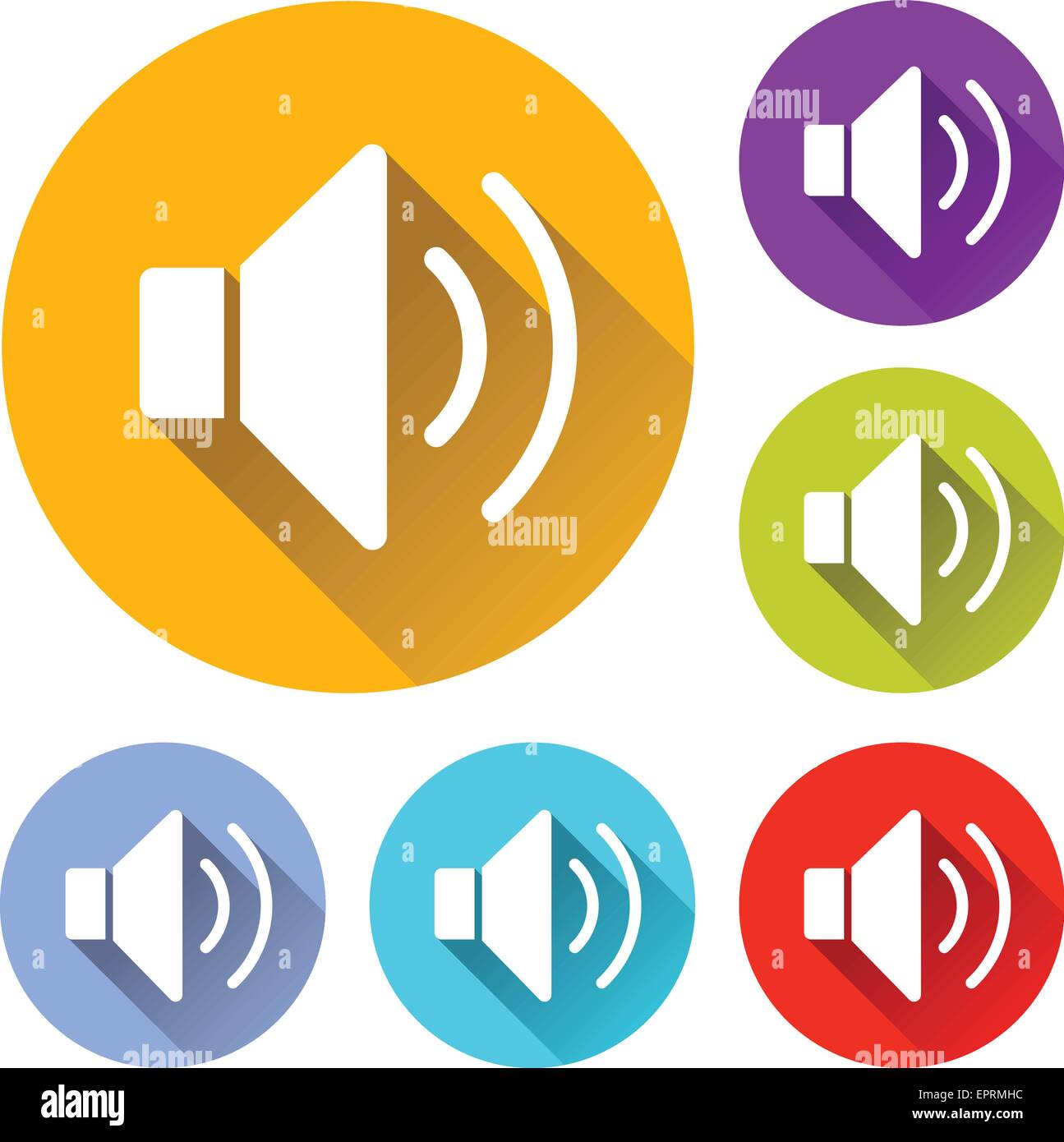 Illustrazione vettoriale di sei colorate icone del suono Illustrazione Vettoriale