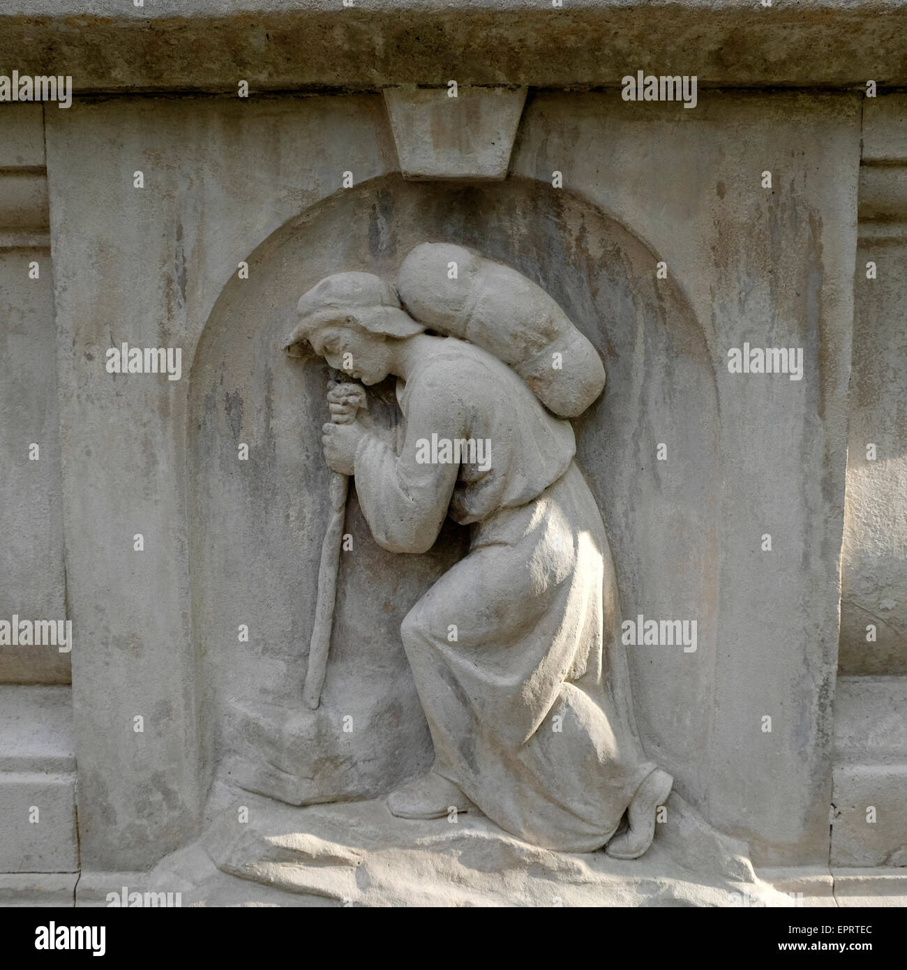 Pellegrino dettaglio sul John Bunyan Memorial in campi Bunhill cimitero, Islington, Londra UK KATHY DEWITT Foto Stock