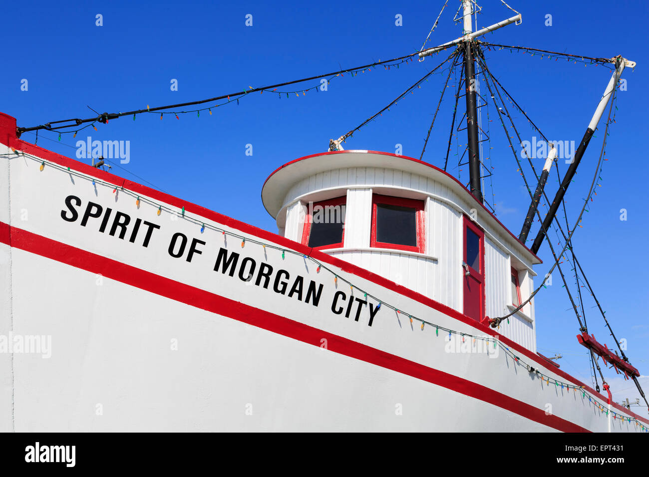 Barca da gamberetti, quartiere storico, Morgan City, Louisiana, Stati Uniti d'America Foto Stock