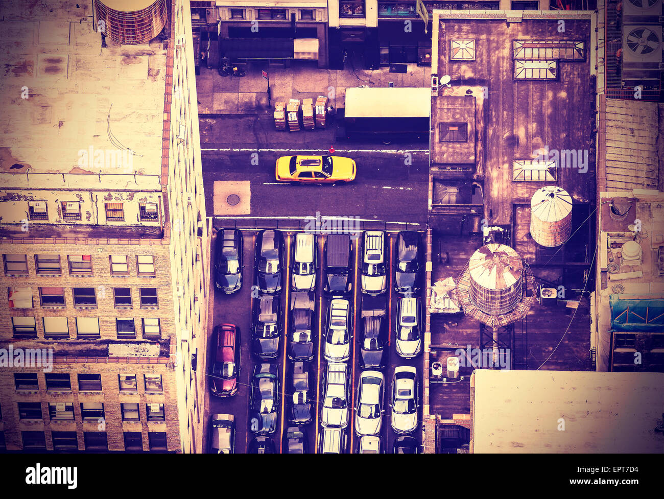 Vintage tonica fotografia aerea di street a New York City, Stati Uniti d'America. Foto Stock