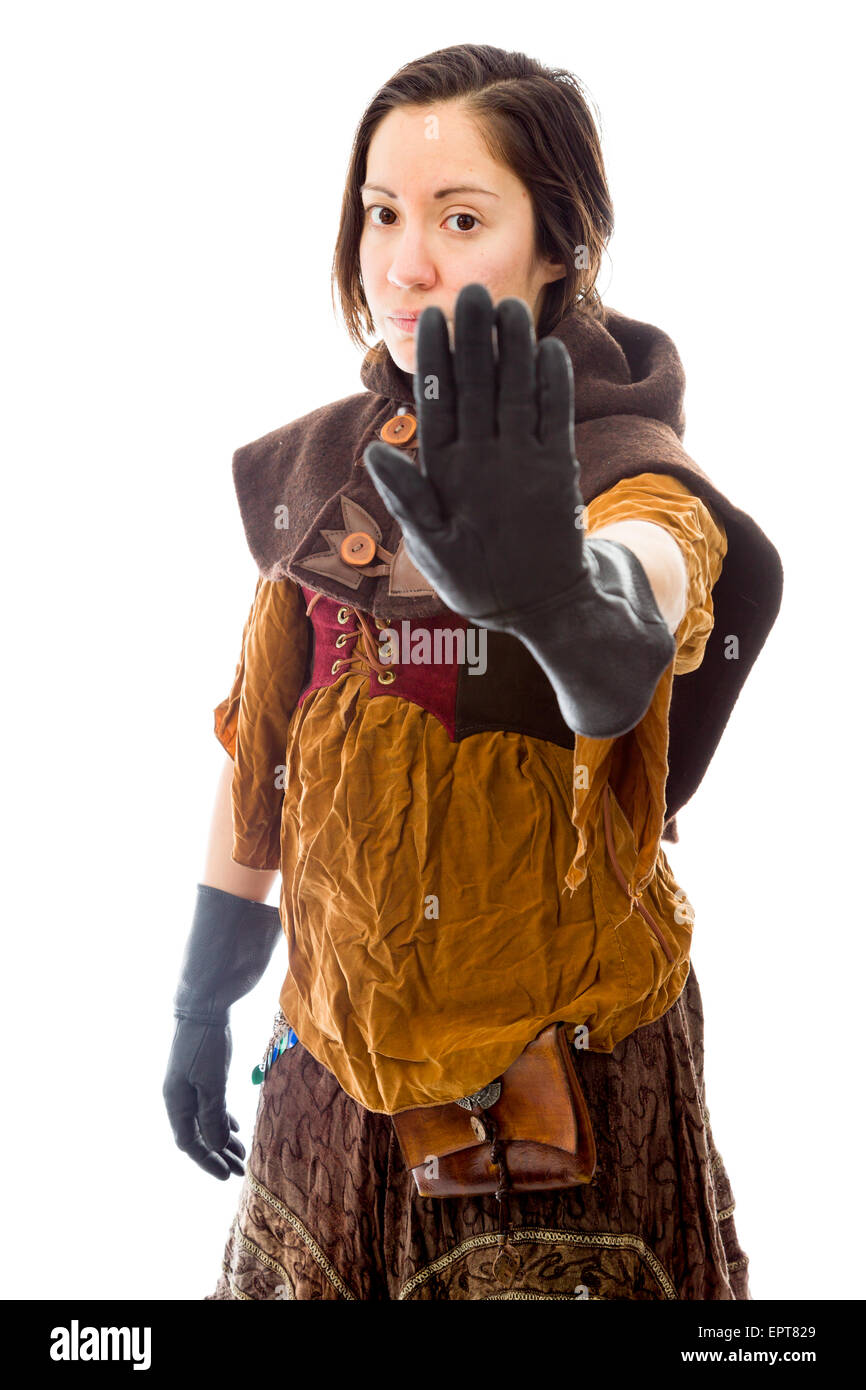 Giovani adulti donna caucasica isolata su uno sfondo bianco Foto Stock