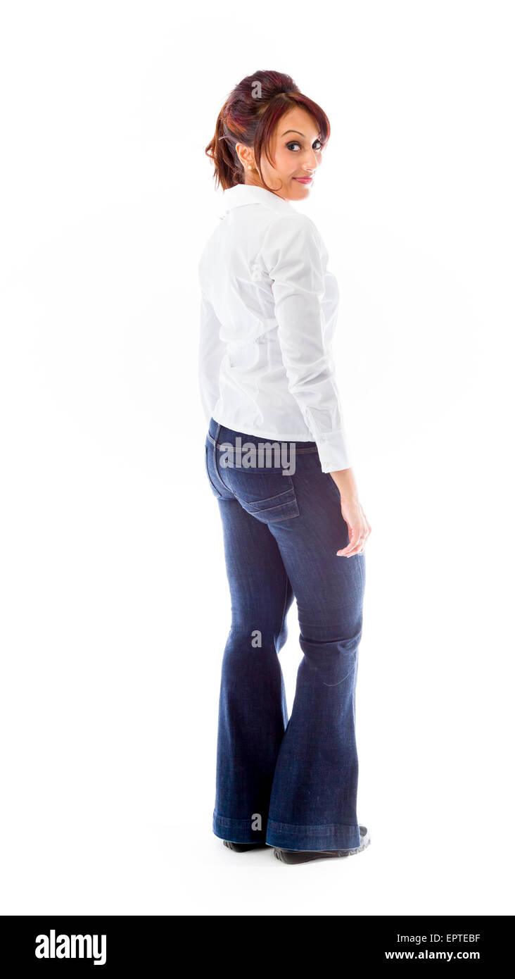 Adulto donna indiana in studio isolato su sfondo bianco Foto Stock