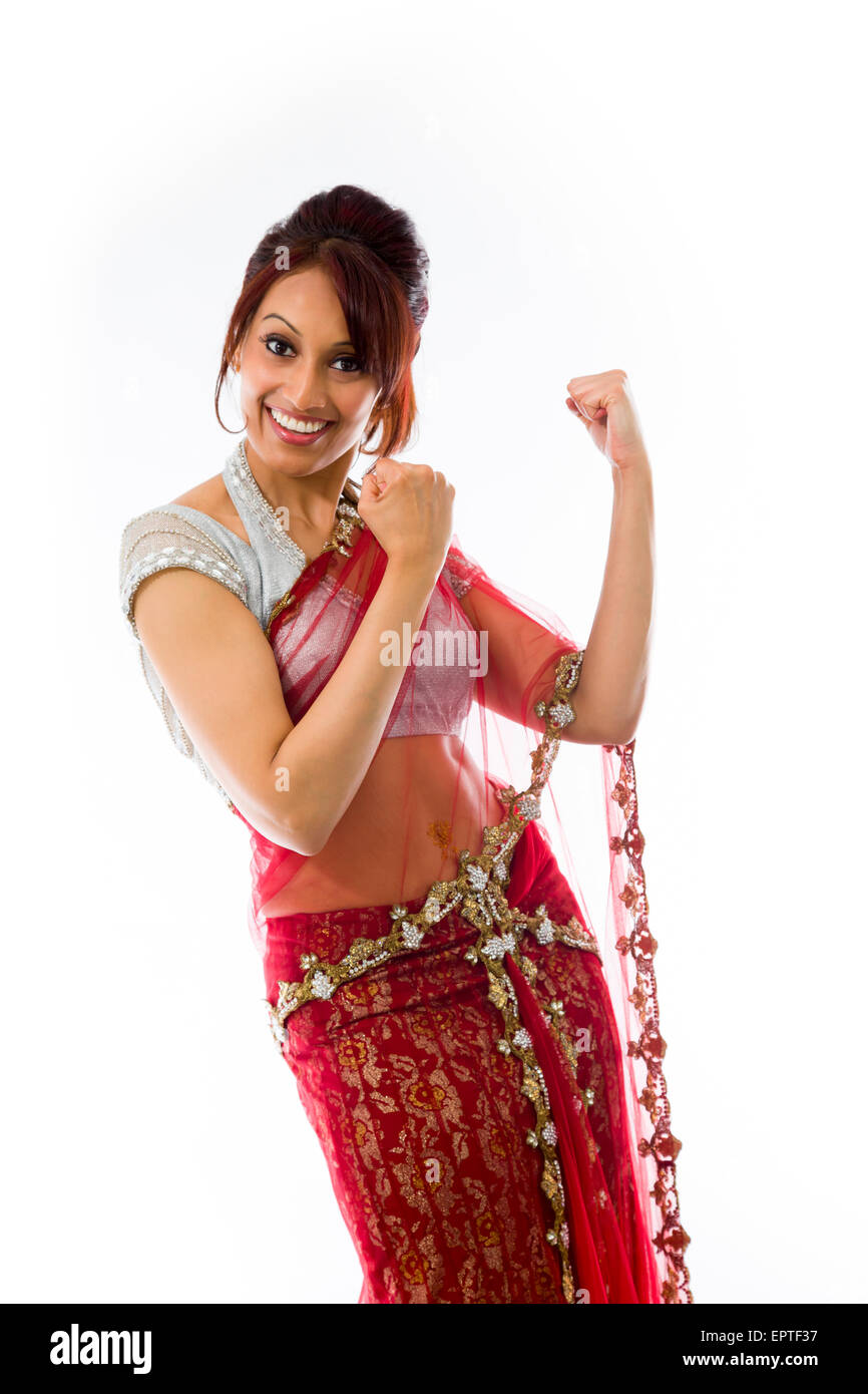 Adulto donna indiana in studio isolato su sfondo bianco Foto Stock