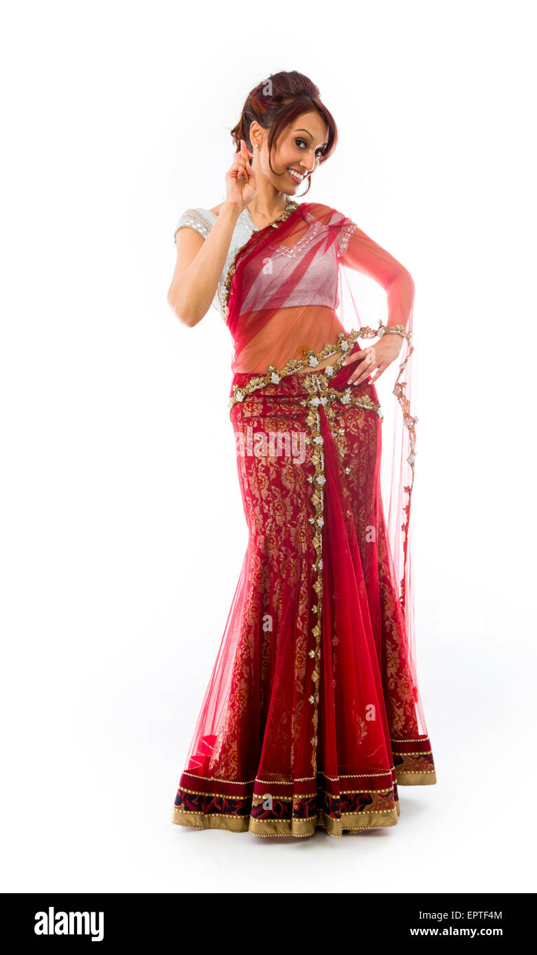 Adulto donna indiana in studio isolato su sfondo bianco Foto Stock