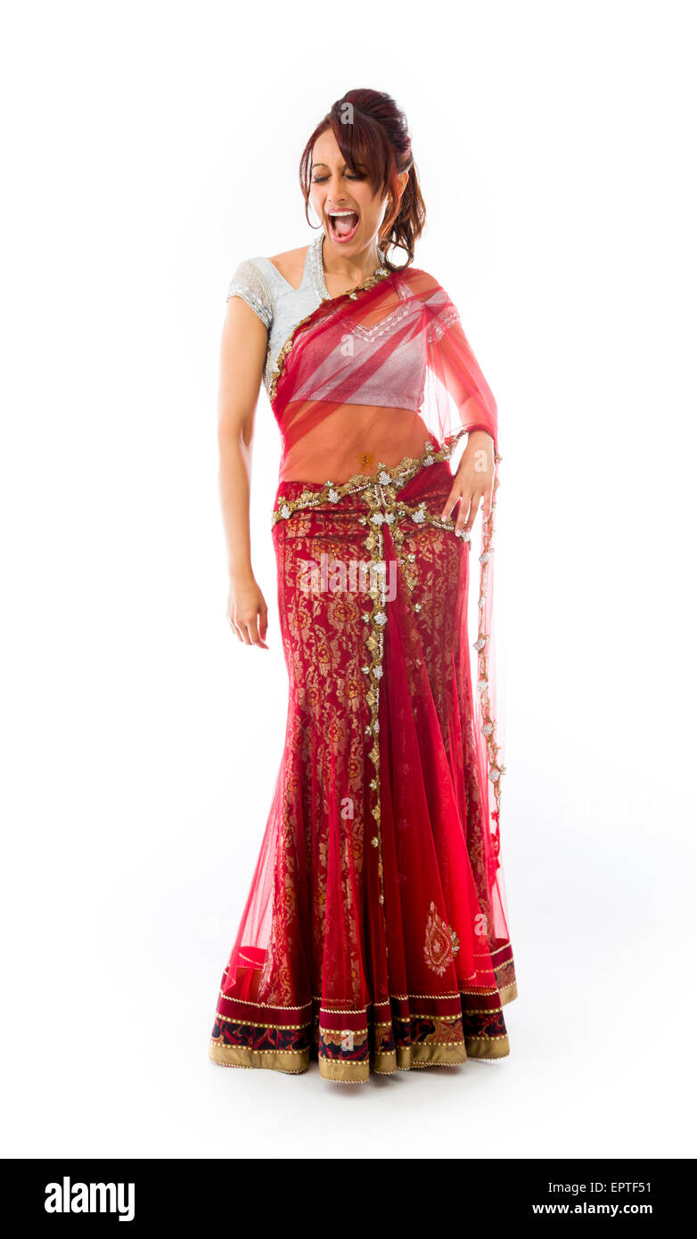 Adulto donna indiana in studio isolato su sfondo bianco Foto Stock