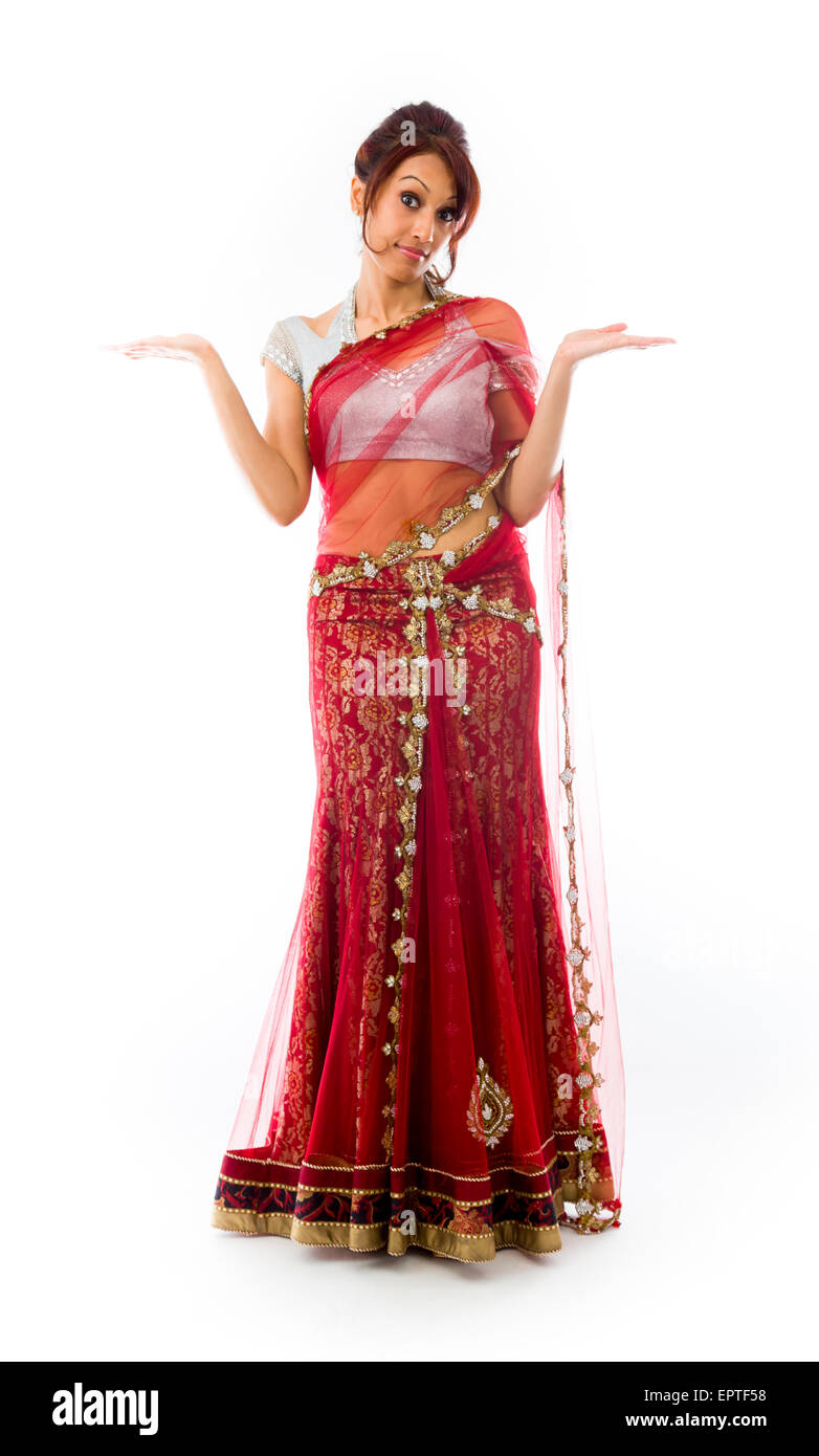 Adulto donna indiana in studio isolato su sfondo bianco Foto Stock