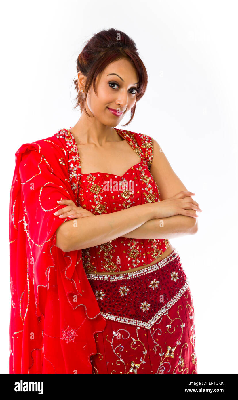 Adulto donna indiana in studio isolato su sfondo bianco Foto Stock