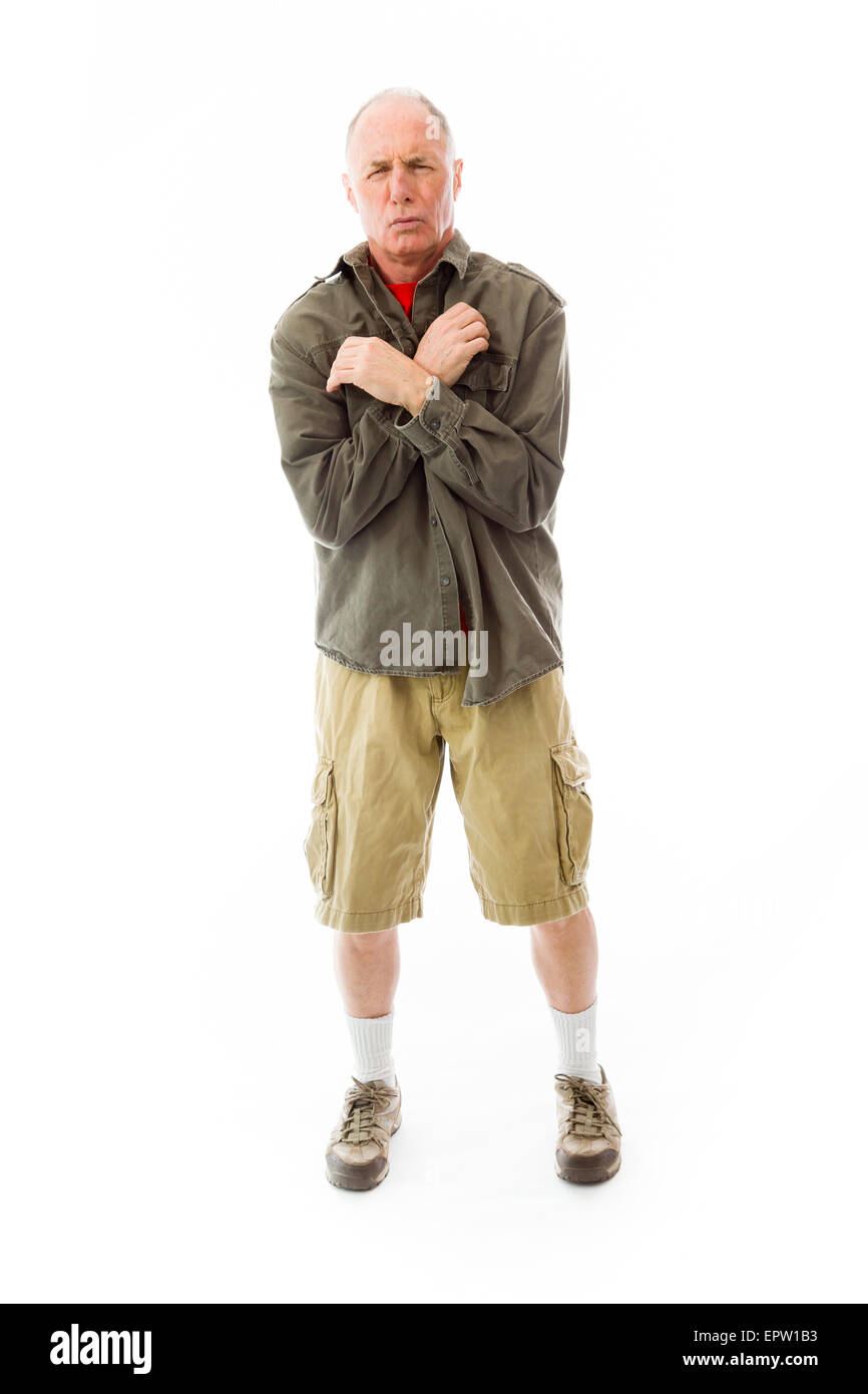 Senior uomo caucasico isolato su uno sfondo bianco Foto Stock