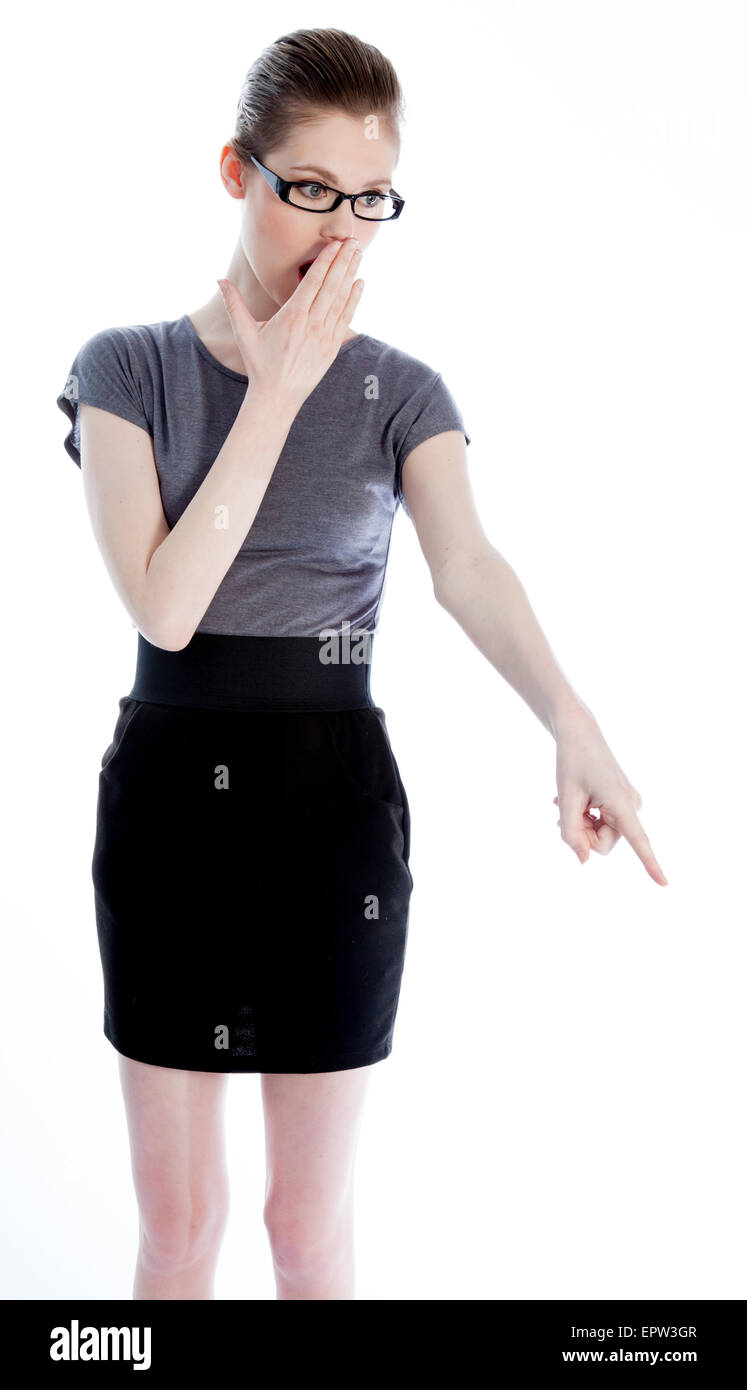 Attraente business caucasica donna nella sua 30 isolata su uno sfondo bianco Foto Stock