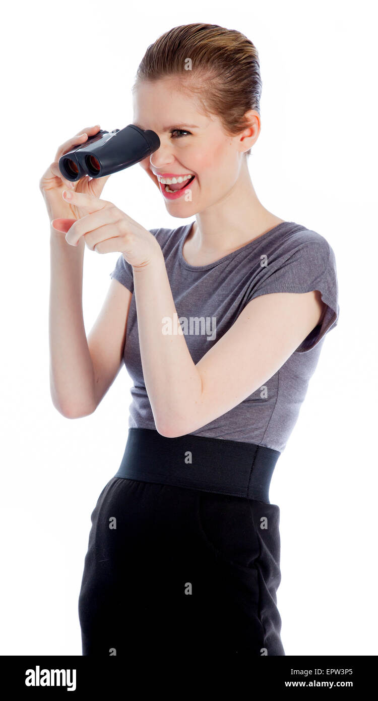 Attraente business caucasica donna nella sua 30 isolata su uno sfondo bianco Foto Stock