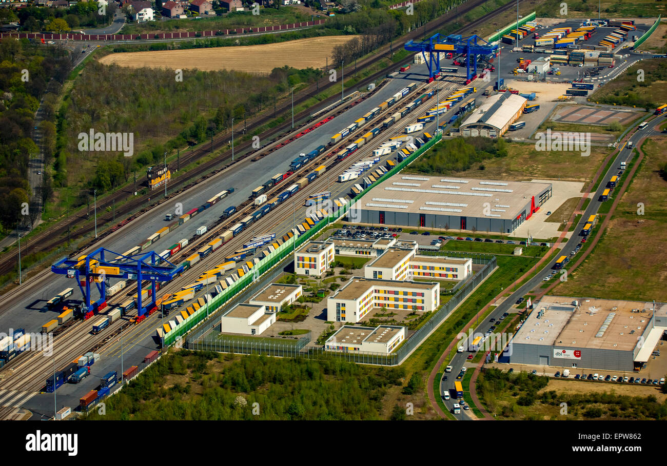 Logport con terminal per container, Friemersheim, Duisburg, distretto della Ruhr, Nord Reno-Westfalia, Germania Foto Stock