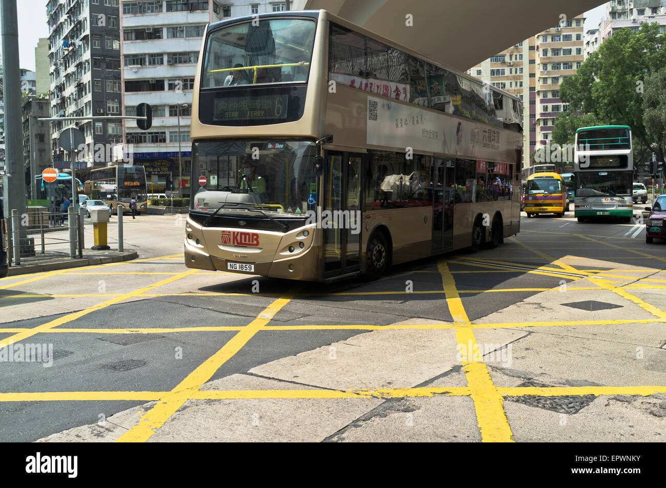 dh KMB bus SHAM SHUI PO HONG KONG Alexander Dennis Enviro 500 KMB bus Hong Kong Road Junction autobus a due piani Foto Stock