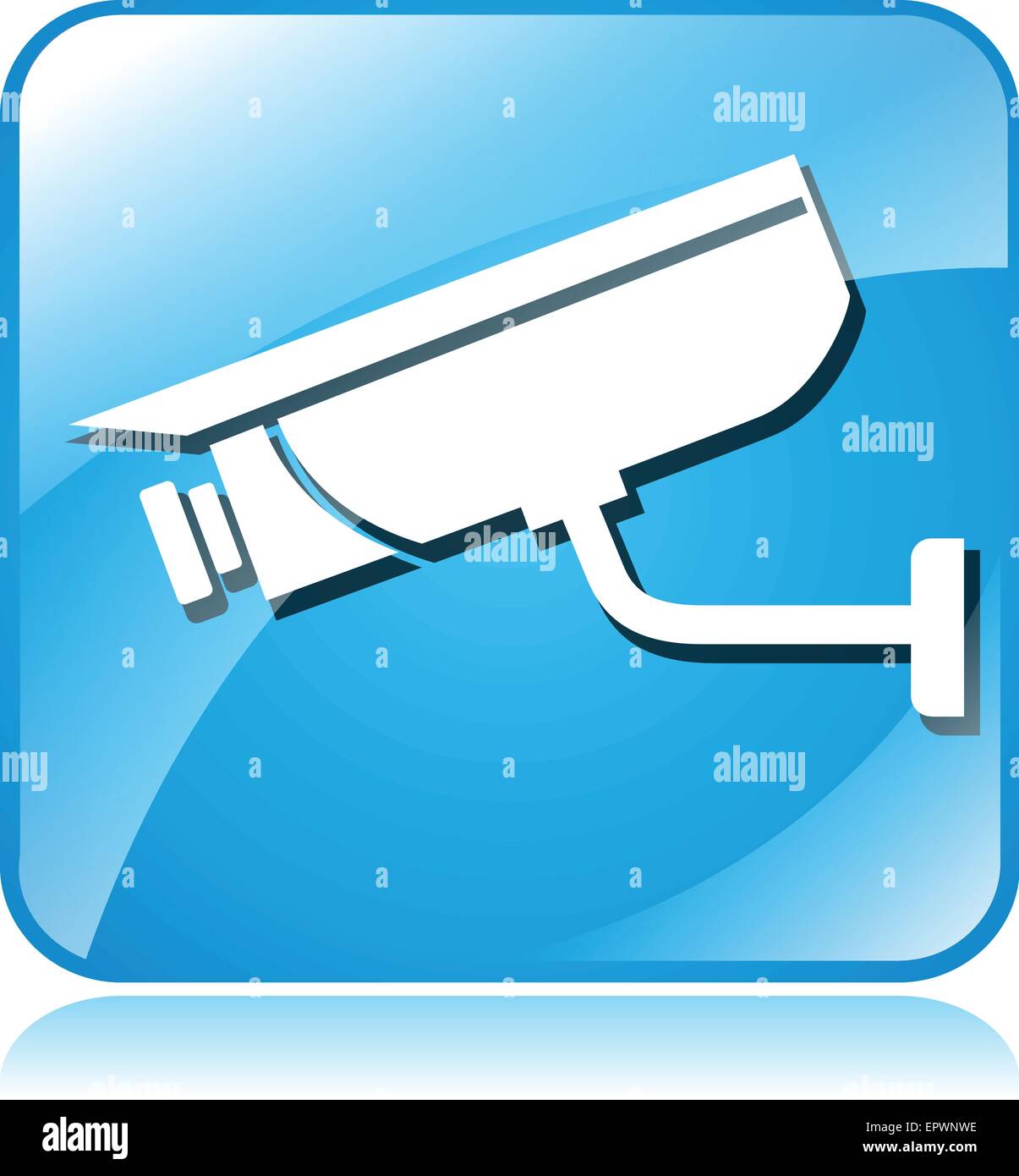 Illustrazione della telecamera di sorveglianza quadrato blu icona su sfondo bianco Illustrazione Vettoriale