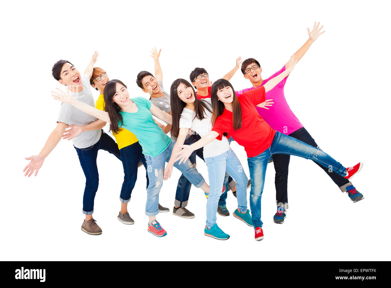 Lunghezza completa di felice giovane studente gruppo Foto Stock