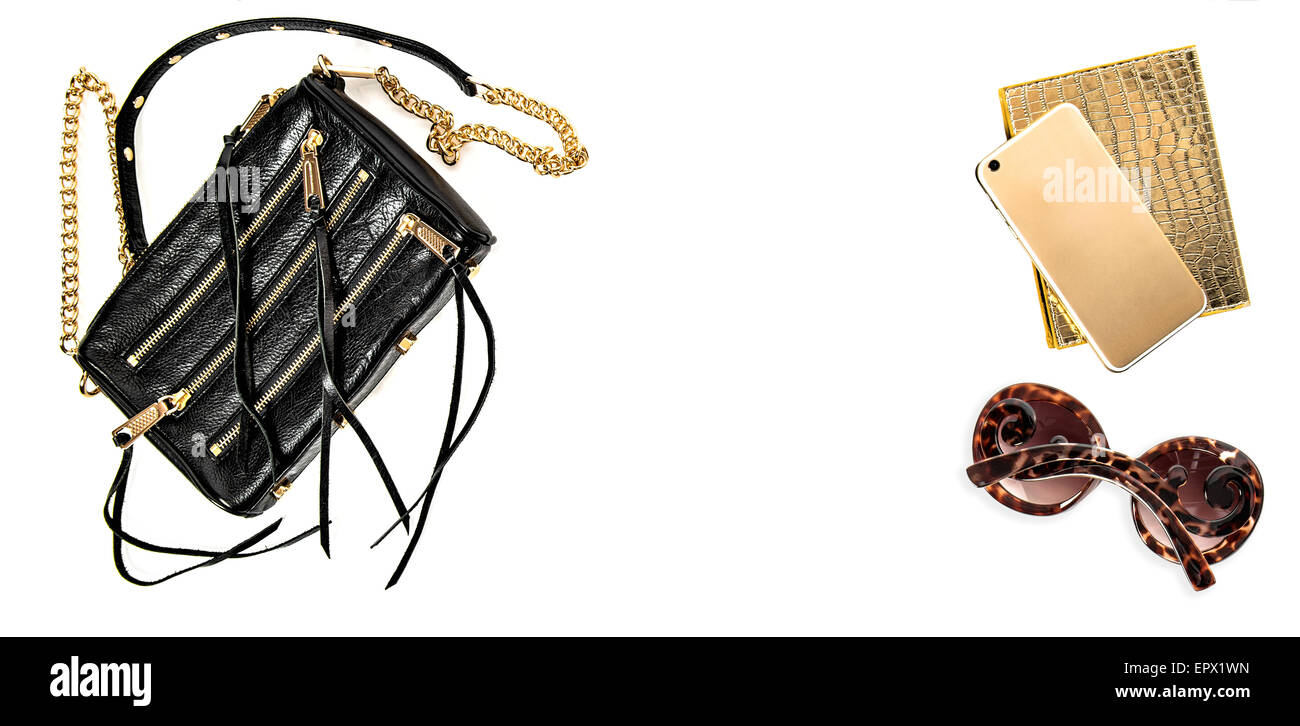 Moda mock up con business lady accessori. Oggetti femminile su sfondo bianco. Il concetto di shopping Foto Stock