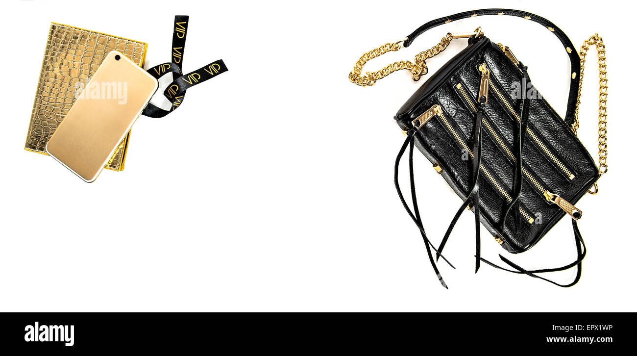 Moda mock up con business lady accessori. Oggetti femminile su sfondo bianco. Il concetto di shopping Foto Stock