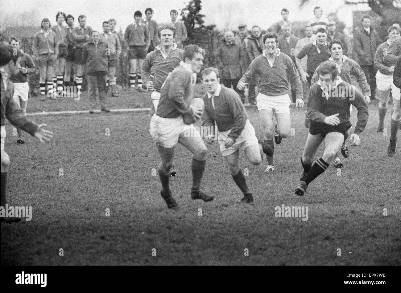 London Wasps v Llanelli Scarlets, Rugby Union match, marzo 1970. Foto Stock