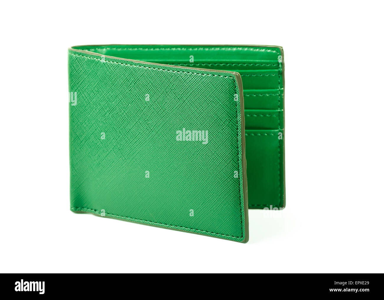 Portafoglio verde su sfondo bianco Foto Stock