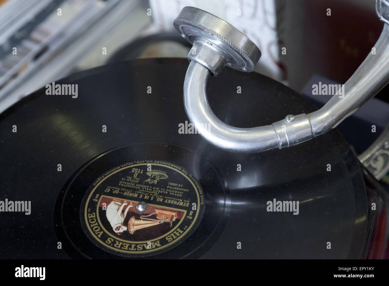 Close-up di un grammofono Foto Stock