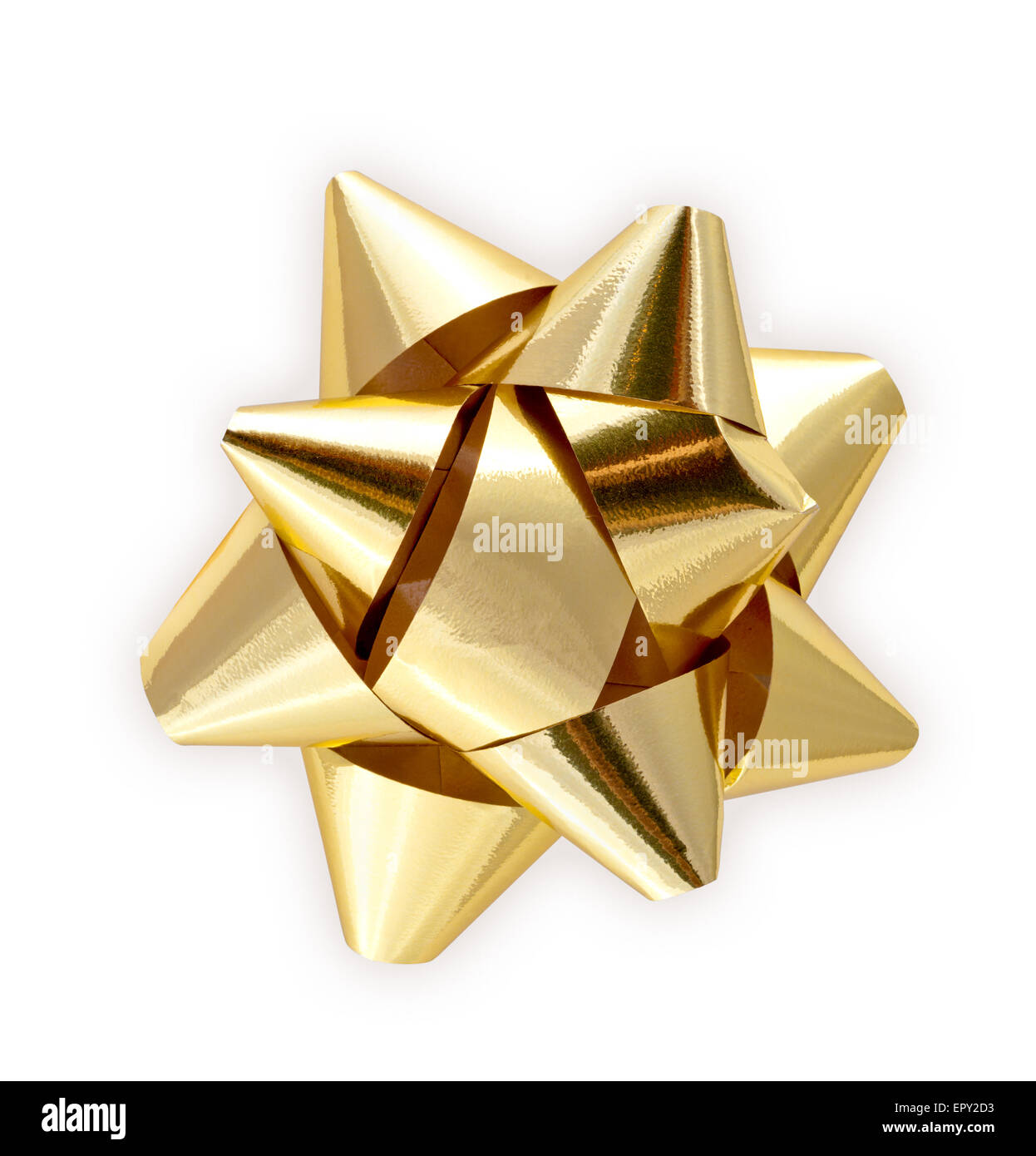 Golden bow isolato su uno sfondo bianco Foto Stock