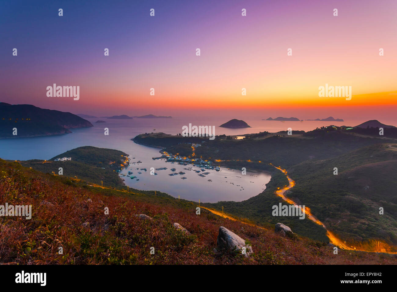 Sunrise nel golfo di Hong Kong Foto Stock