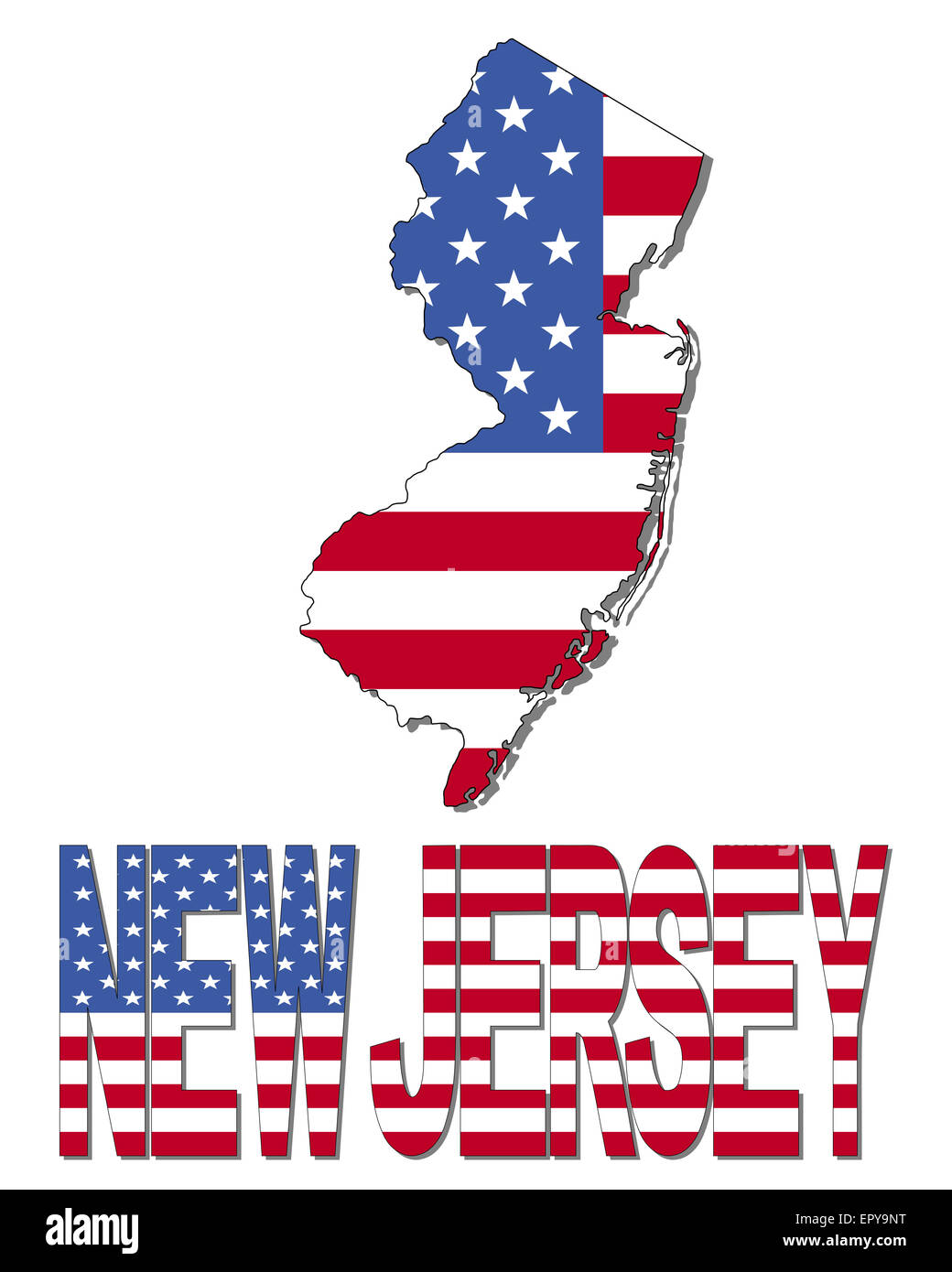 New Jersey mappa bandiera e illustrazione di testo Foto Stock