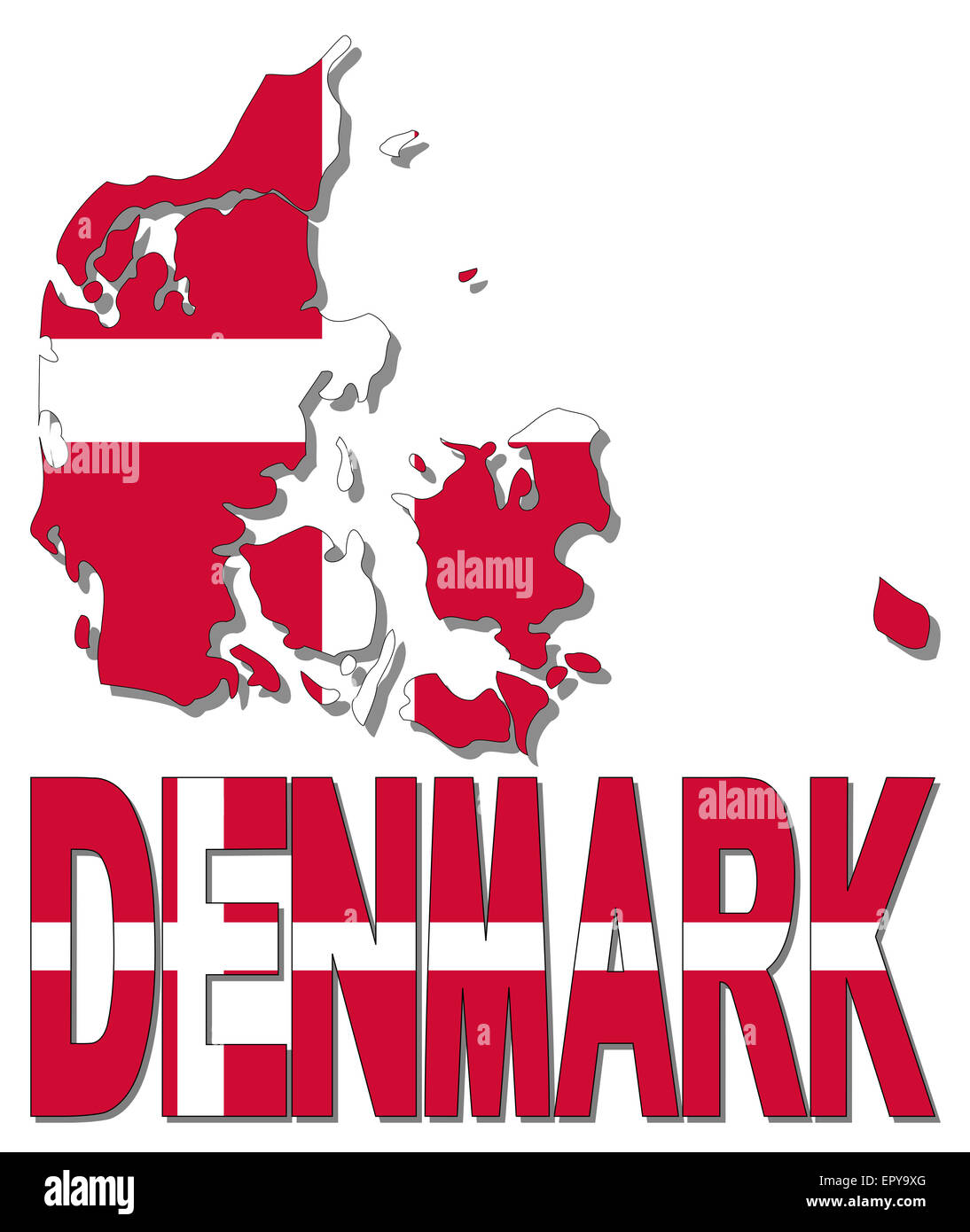Mappa di Danimarca bandiera e illustrazione di testo Foto Stock