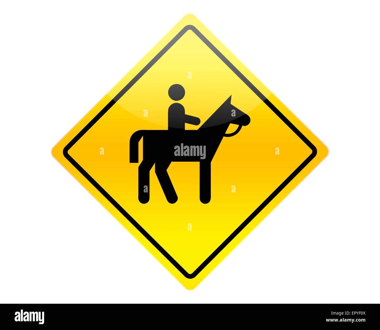 Cavalli sulla strada segno di avvertimento. Foto Stock