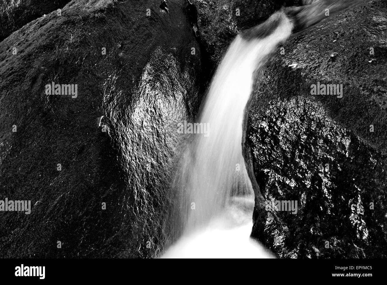 In Germania, in Baviera: cascata nel burrone 'Buchberger Leite' nel Parco Nazionale di Bayrischer Wald Foto Stock