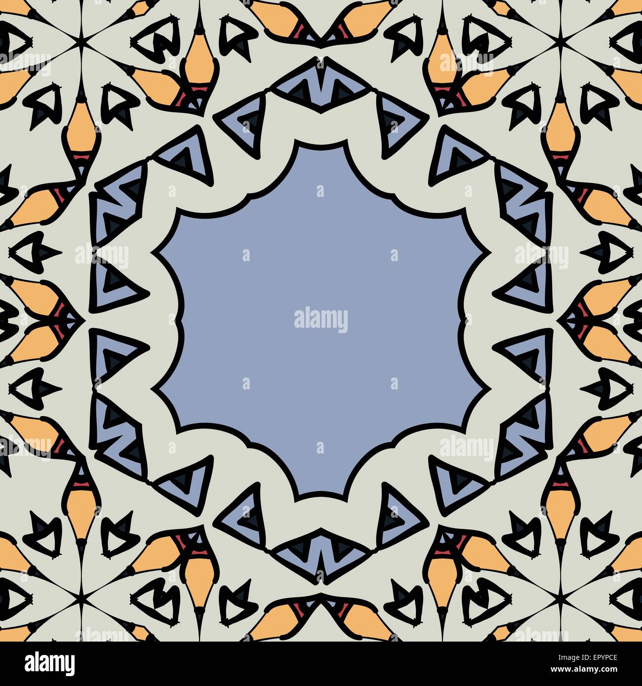 Cornice ornamentale confine con copyspace. Mandala come stilizzato motivo esagonale Illustrazione Vettoriale