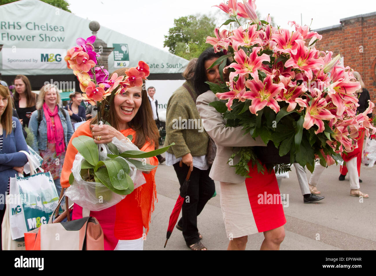 Londra REGNO UNITO. Il 23 maggio 2015. I membri del pubblico portano fiori colorati e piante in un vendere l'ultimo giorno del Chelsea flower show Credito: amer ghazzal/Alamy Live News Foto Stock