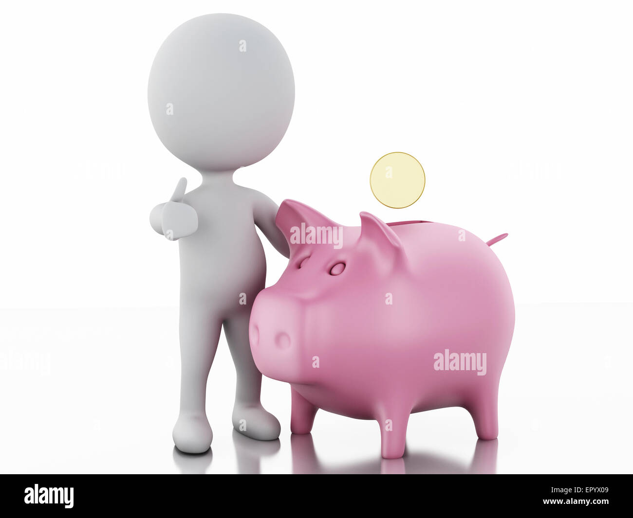 La gente bianca con salvadanaio. Isolato sullo sfondo bianco. 3D renderer immagine. Foto Stock