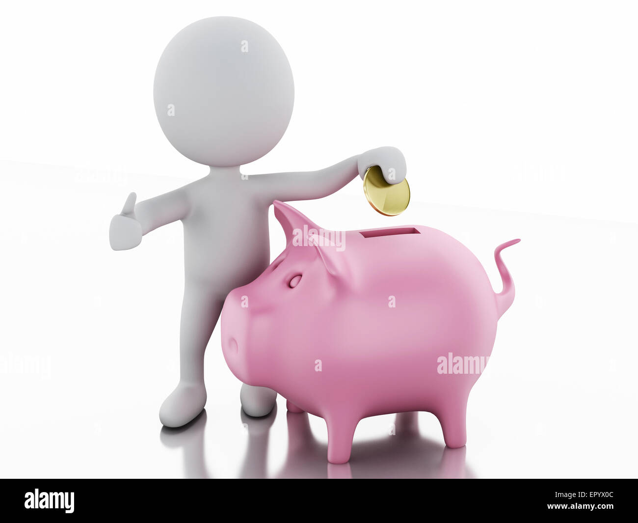 La gente bianca con salvadanaio. Isolato sullo sfondo bianco. 3D renderer immagine. Foto Stock