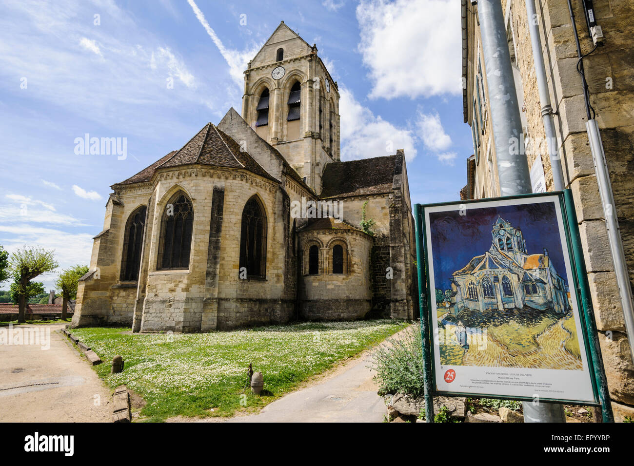 La Chiesa di Auvers-sur-Oise, Auvers sur Oise, il villaggio dove Vincent van Gogh ha vissuto per gli ultimi 70 giorni della sua vita Foto Stock