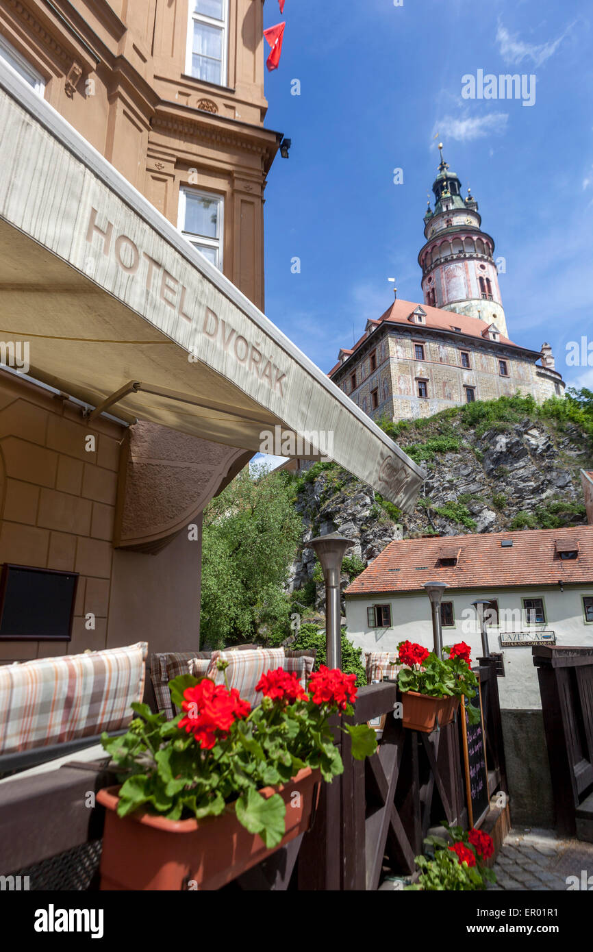 Castello di Cesky Krumlov, hotel e ristorante, Repubblica Ceca Foto Stock