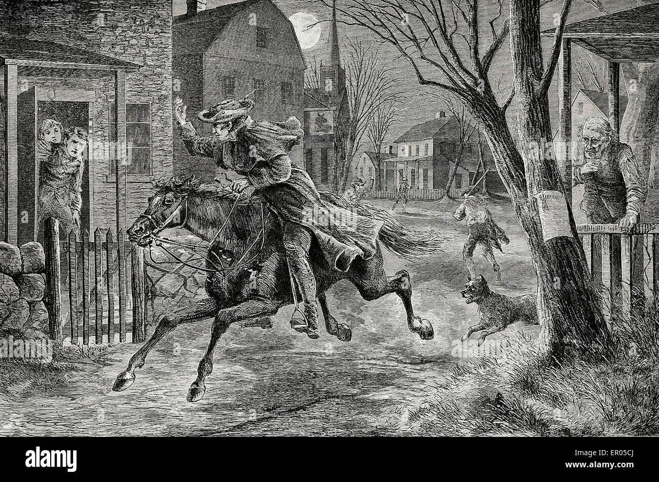 La cavalcata di Paul Revere. Aprile 19, 1775 Foto Stock