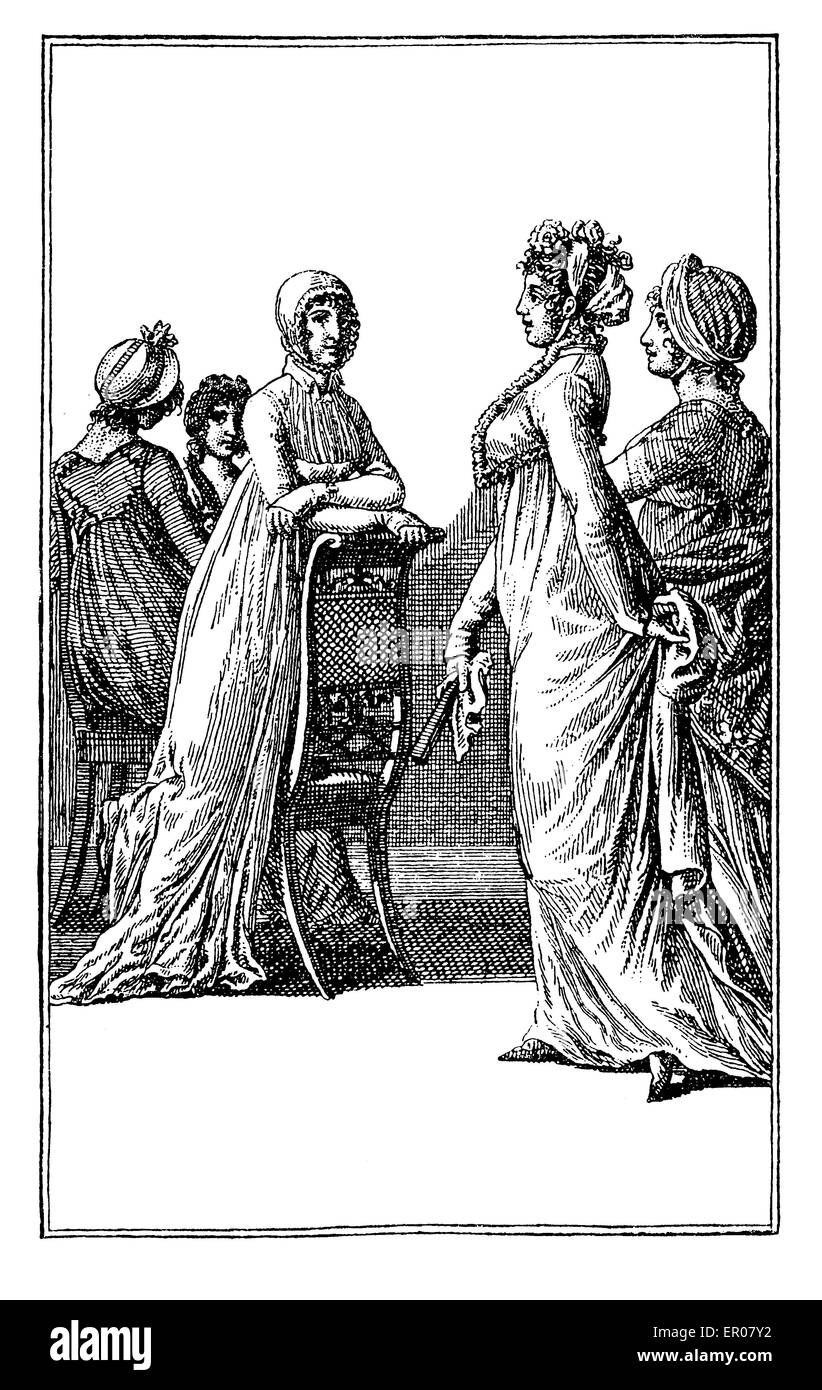 Illustrazione vintage, donne moda da Berlino Ladies calandra, 1803 Foto Stock