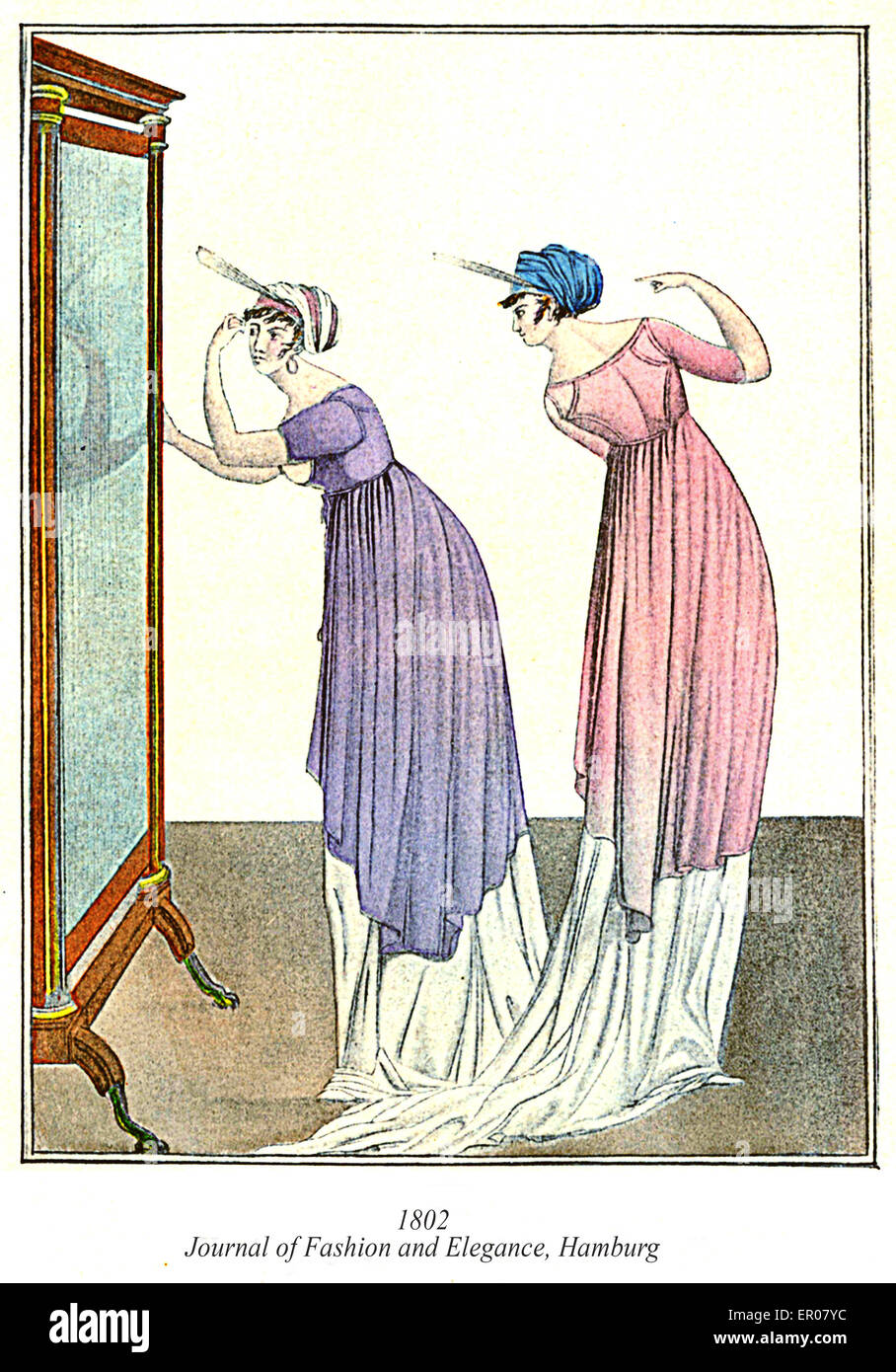 Illustrazione vintage, moda donna dalla rivista di moda e di eleganza, Amburgo, 1802 Foto Stock