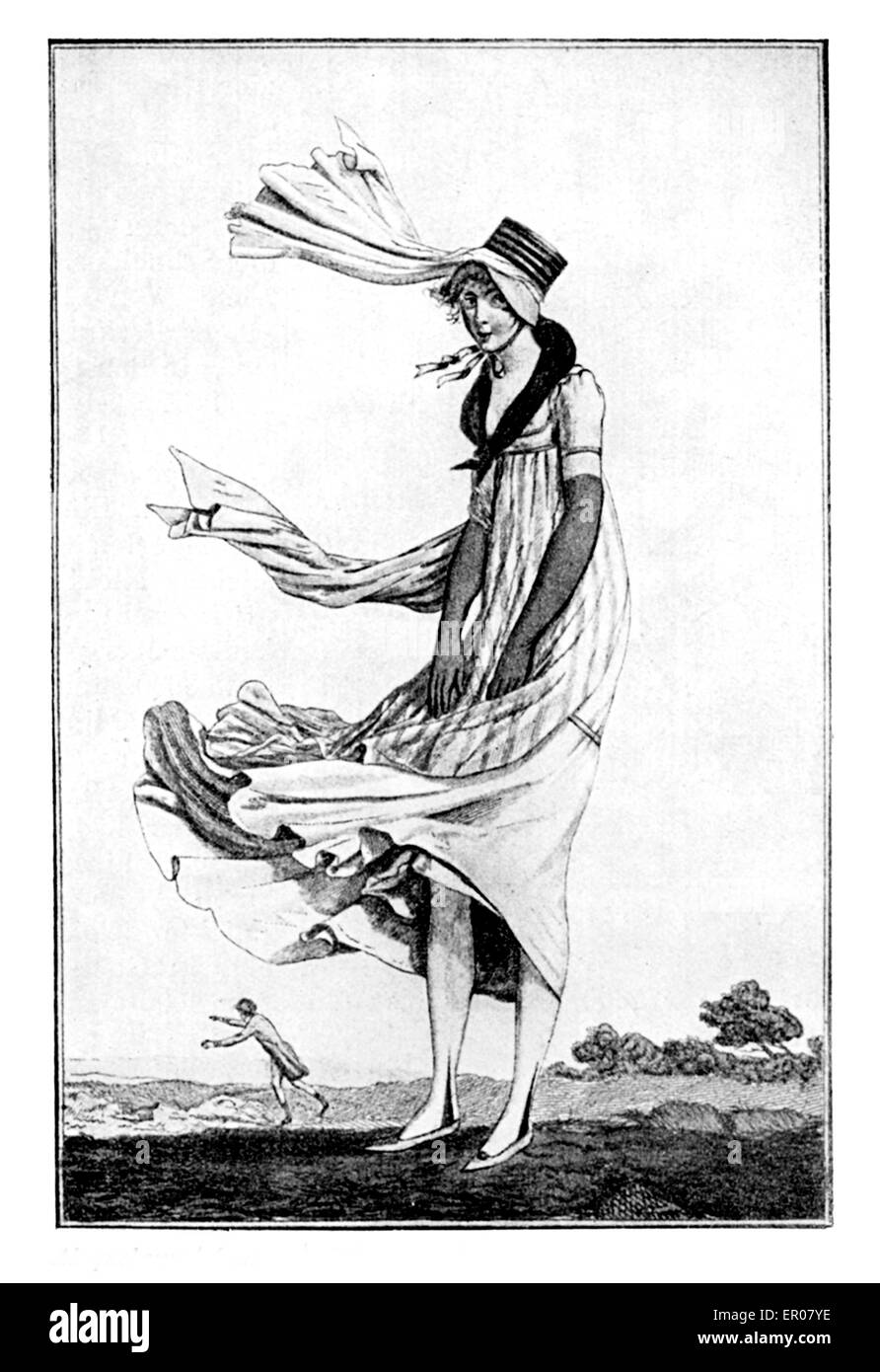 Meteo di avvolgimento, vintage moda donna inizio '800 da la Mesangere - Parigi, Foto Stock