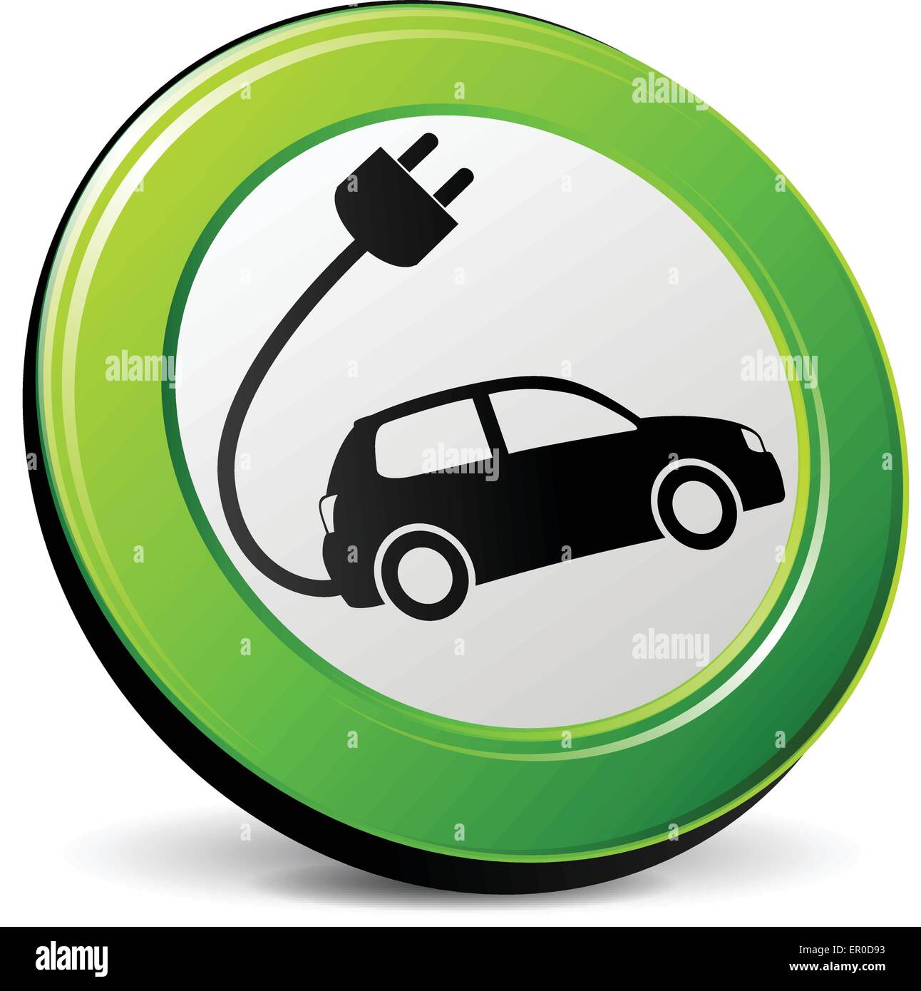 Illustrazione di verde auto elettrica icona su sfondo bianco Illustrazione Vettoriale