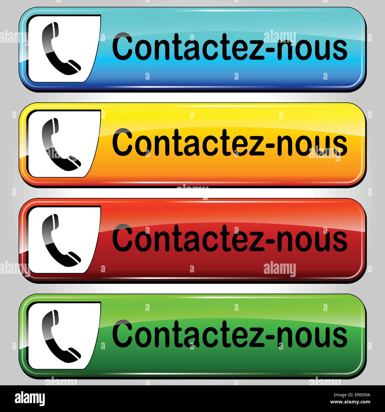 Traduzione in francese per colorata contattaci pulsanti web Illustrazione Vettoriale
