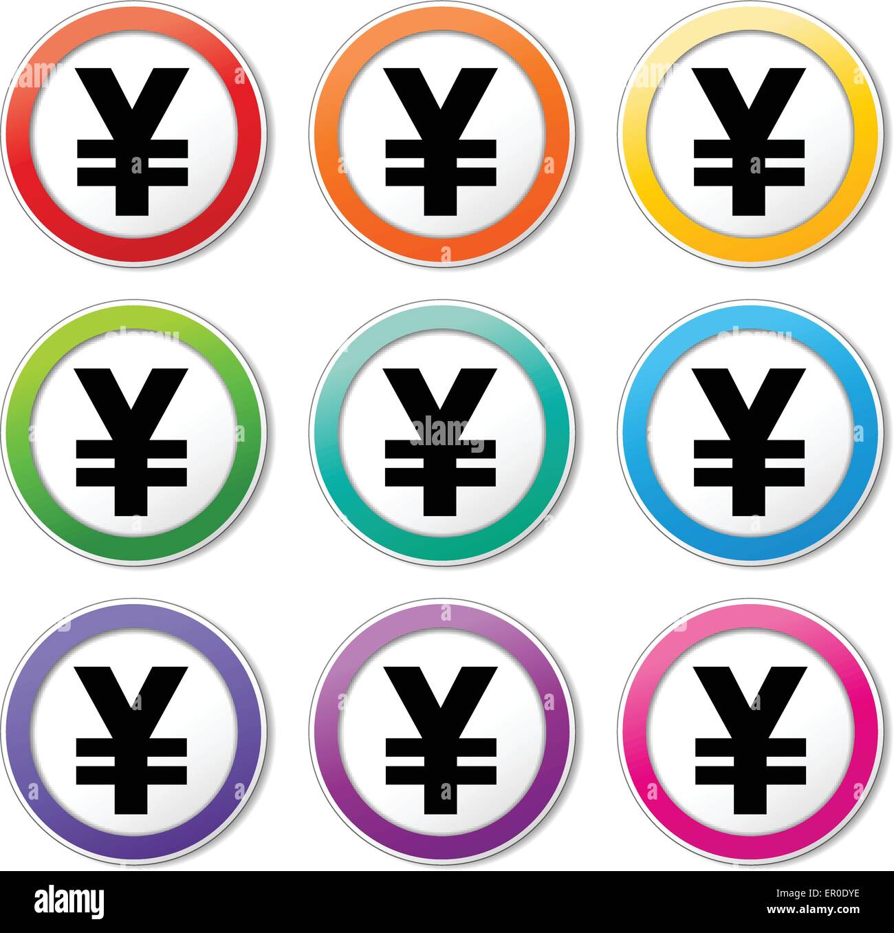 Illustrazione di yen icone vari colori impostati Illustrazione Vettoriale