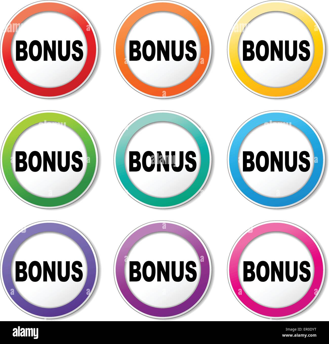 Illustrazione delle icone bonus vari colori impostati Illustrazione Vettoriale