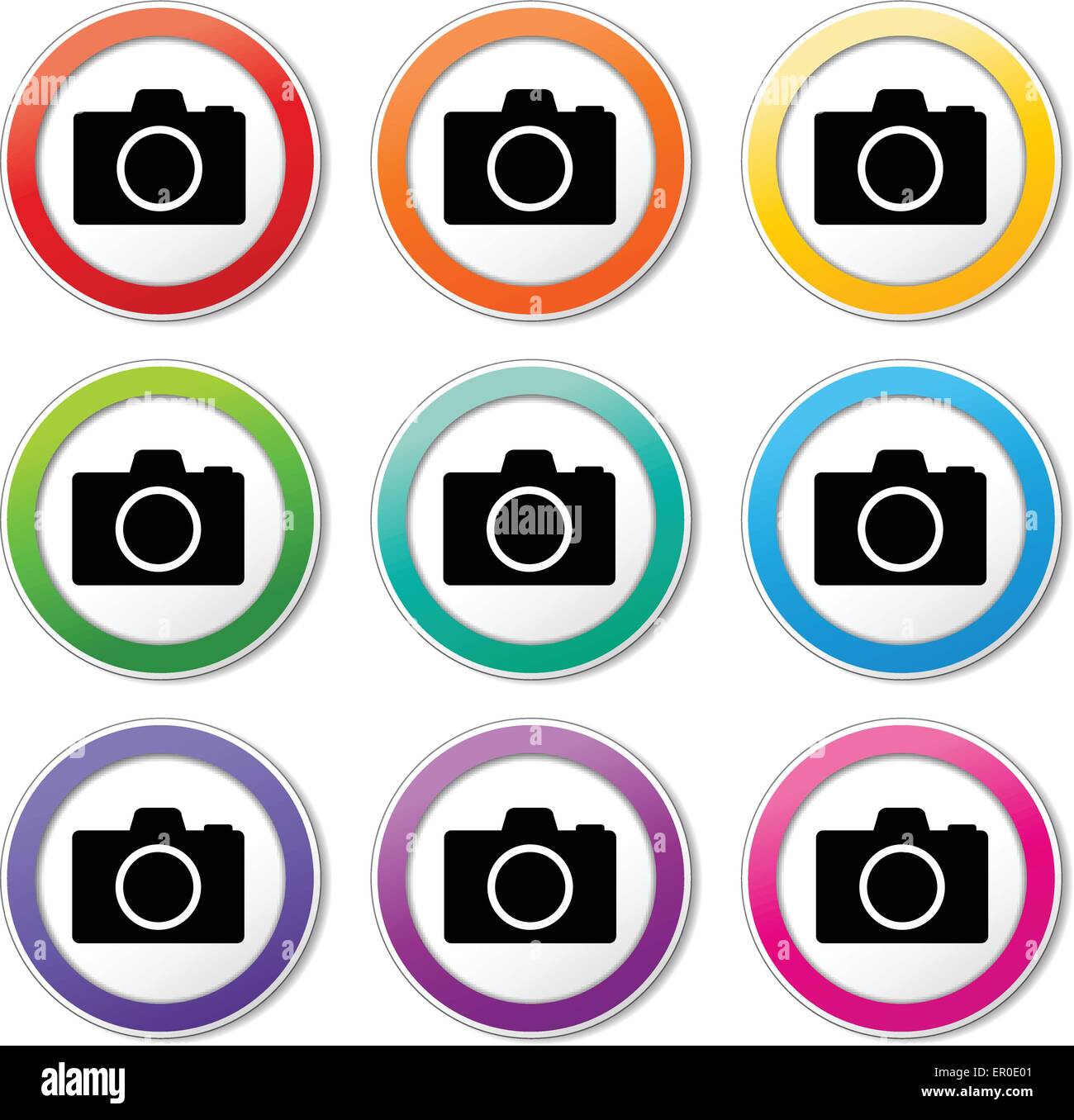 Illustrazione delle icone della telecamera vari colori impostati Illustrazione Vettoriale