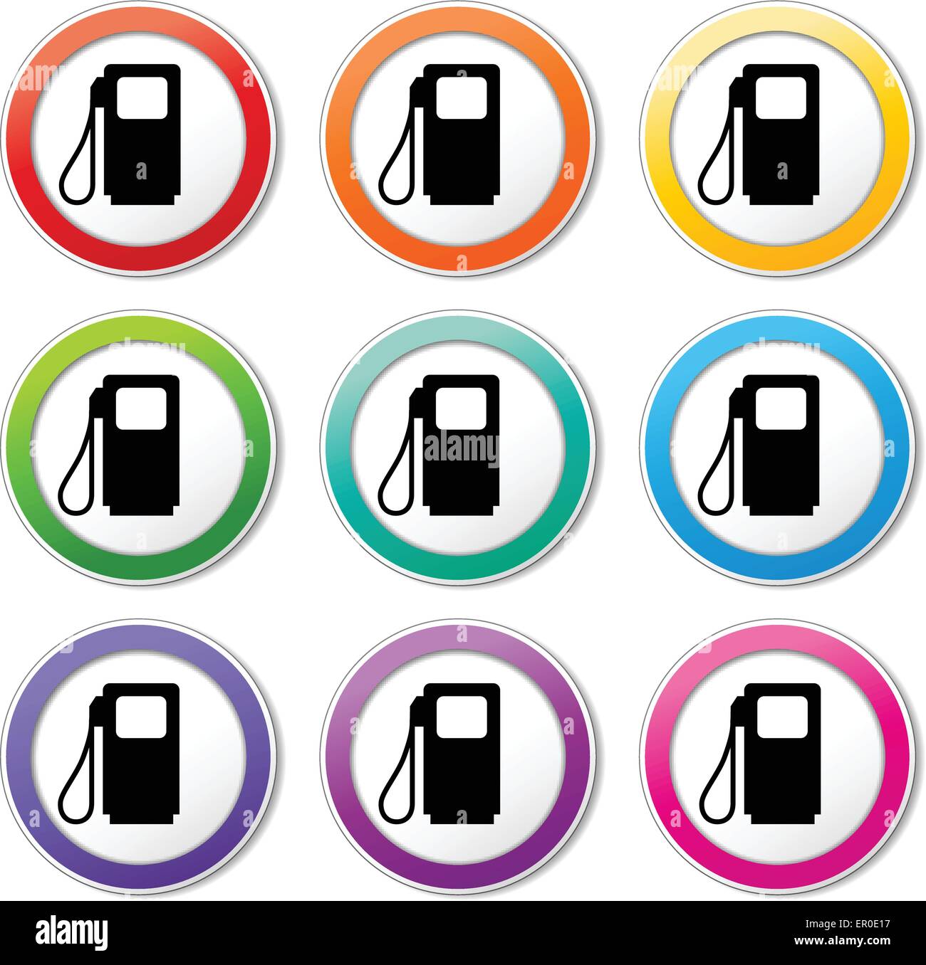 Illustrazione della pompa carburante icone vari colori impostati Illustrazione Vettoriale