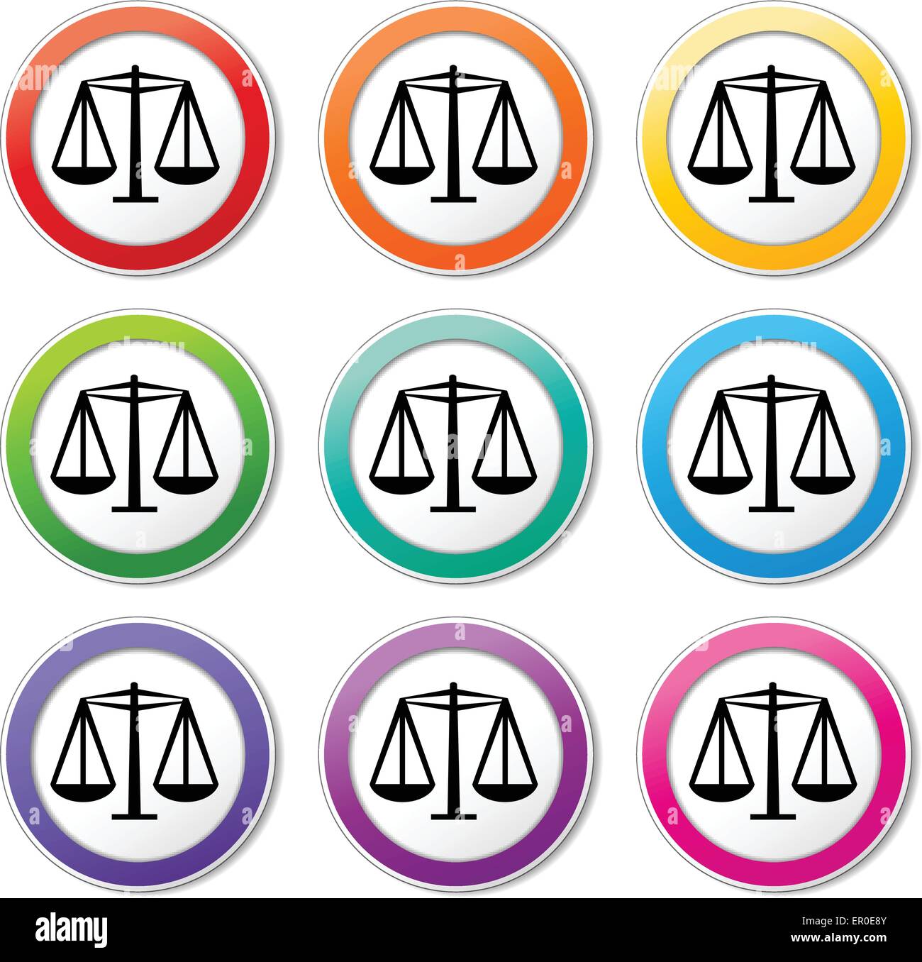 Illustrazione di uguaglianza icone vari colori impostati Illustrazione Vettoriale