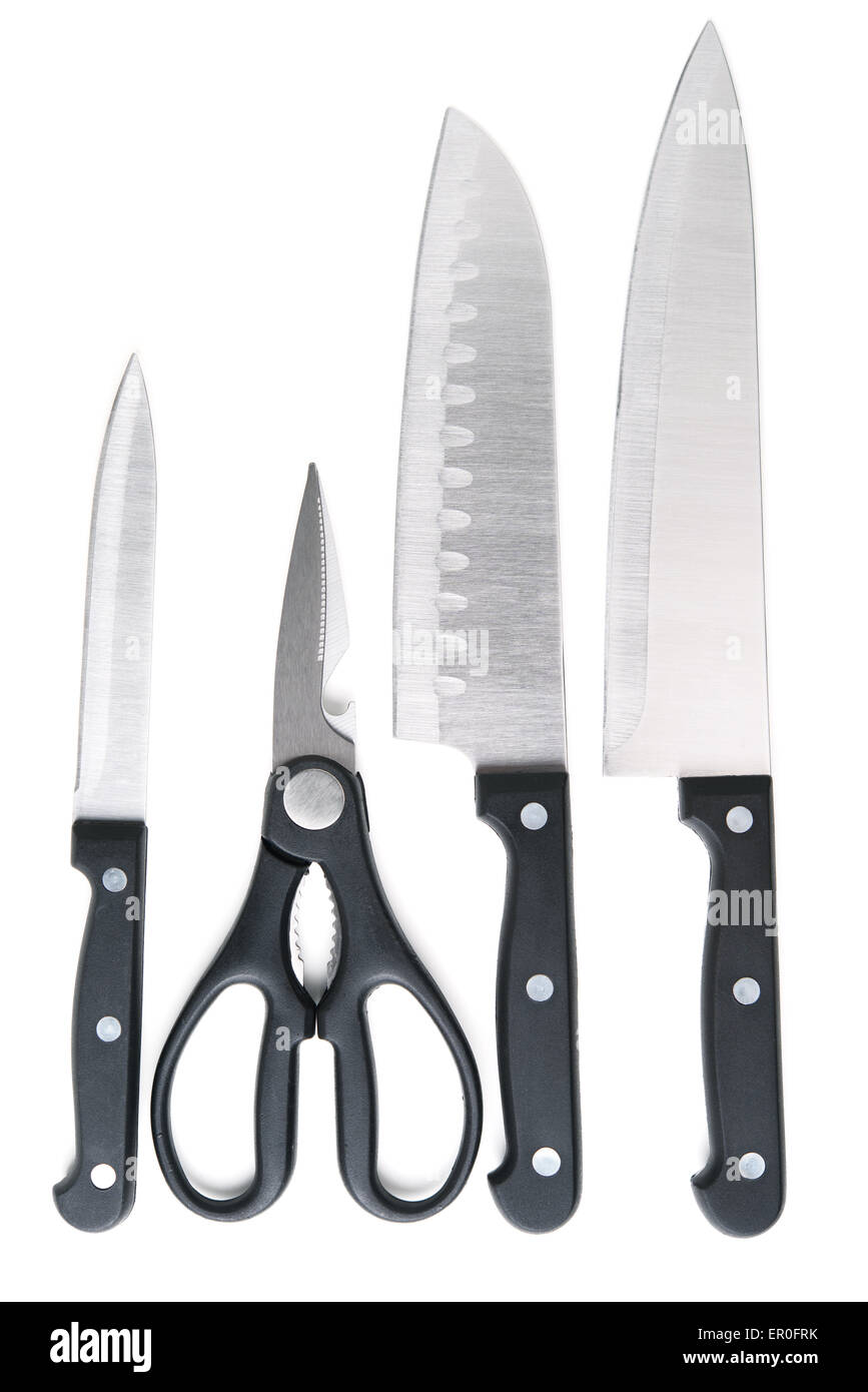 Insieme di acciaio coltelli da cucina Foto Stock