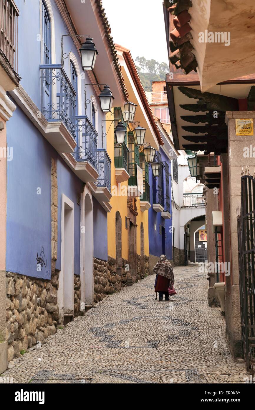 Calle Jaén a Nuestra Señora de la Paz, comunemente noto come La Paz, capitale amministrativa della Bolivia in Sud America Foto Stock