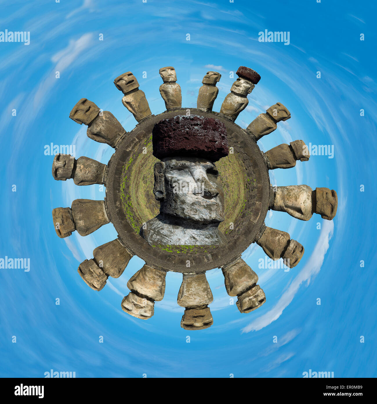 Moais a Ahu Tongariki, Parco Nazionale di Rapa Nui, Isola di Pasqua, Cile, Patrimonio Mondiale dell Unesco Foto Stock