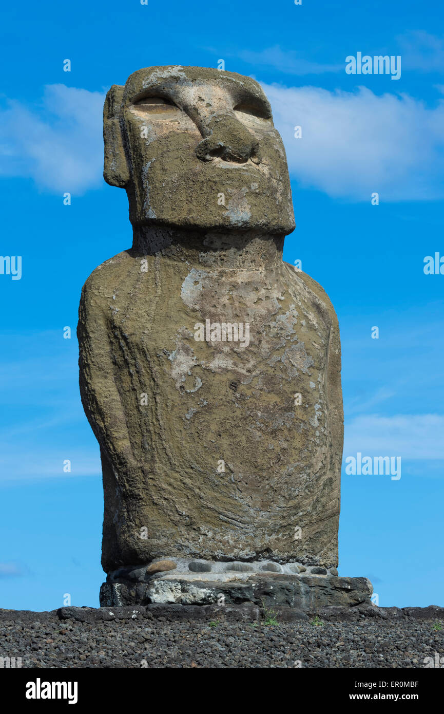 Moai, Ahu Tongariki, Parco Nazionale di Rapa Nui, Isola di Pasqua, Cile, Patrimonio Mondiale dell Unesco Foto Stock